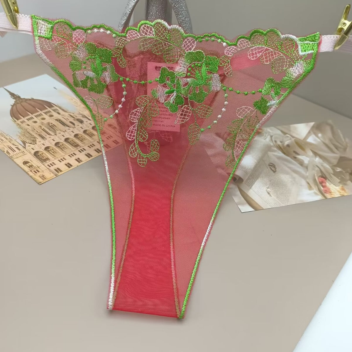 FREEDOMBEAUTY | Hollow lace sexy low waist temptation perspective sex thong transparent red mesh embroidery breathable cross-border