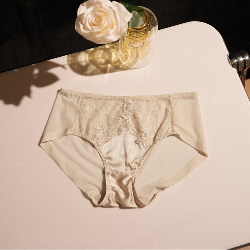 FREEDOMBEAUTY | Lace lightweight rimless mulberry silk panties triangle French double shoulder strap women's bra