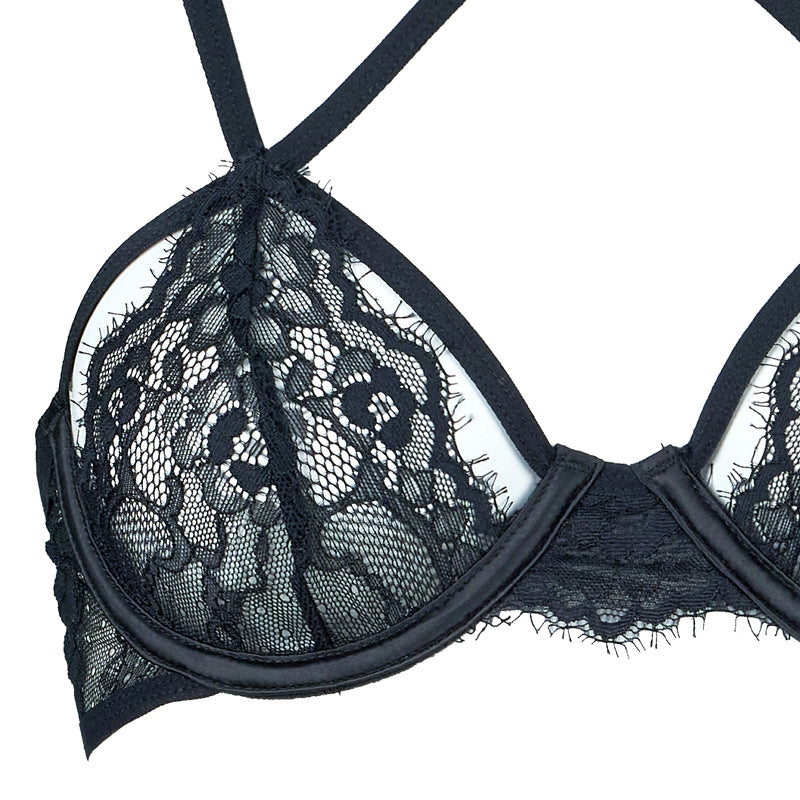 Freedombeauty | FQ2903 Eyelash Elastic Lace Steel Rim Ultra Thin Bra Hips Low Waist briefs Set Sexy European and American Cross-border