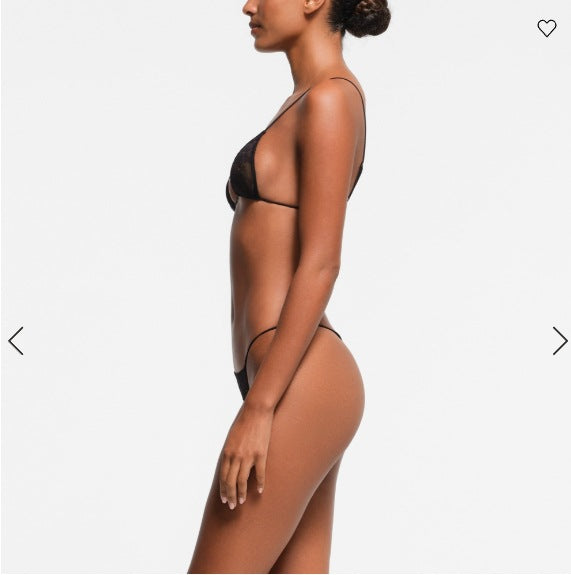 FREEDOMBEAUTY | T223 SKIMS Lace Low Waist Thong Women's T Black Elastic Ultra-thin Cross-Border Bikini Three-Point Sex