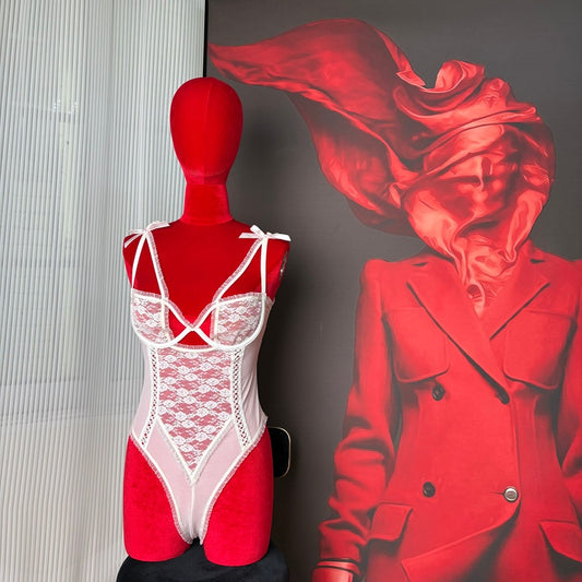 FREEDOMBEAUTY | FQ2817 fungus root steel tray lace mesh yarn free open file women's sex onesie cross-border sexy European and American