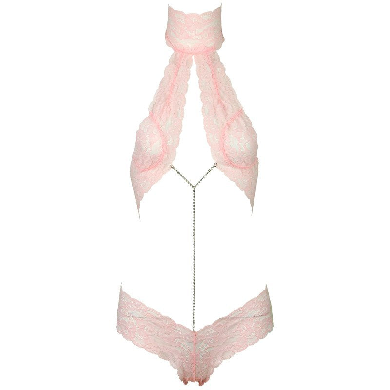 FREEDOMBEAUTY | FQ2294 neck lace removable rhinestone sexy women's onesie white cross-border European and American teddy