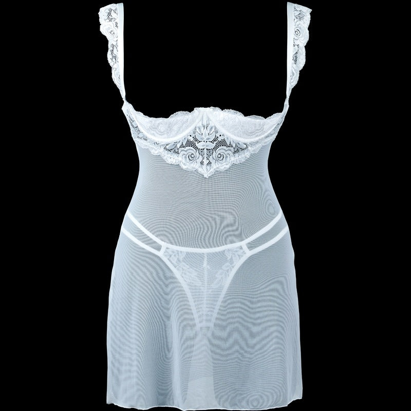 FREEDOMBEAUTY | FQ2913 steel tray sponge dew milk lace mesh nightdress private pajamas sexy lace free panties women black and white