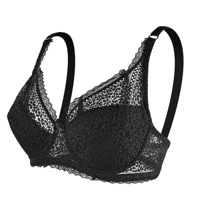Freedombeauty | European and American style big breasts show small large size lace underwear women's summer thin collection no steel ring bra zero bondage bra