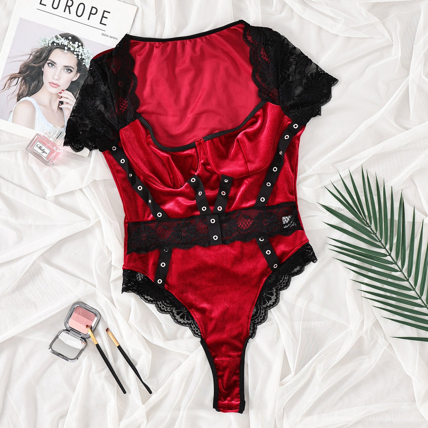 Freedombeauty | Women's Velvet Lace Thin Sexy High Quality Sex Bodysuit 27535