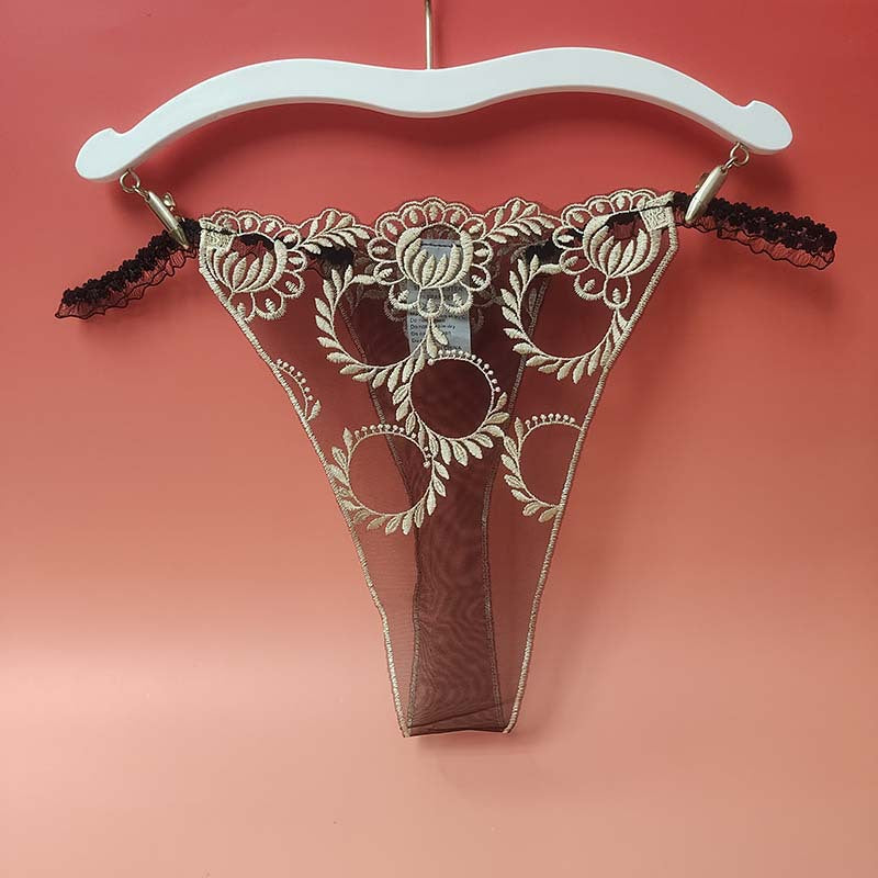FREEDOMBEAUTY | European and American foreign trade pure desire style lace women's underwear comfortable and sexy women's thong low waist temptation mesh embroidery