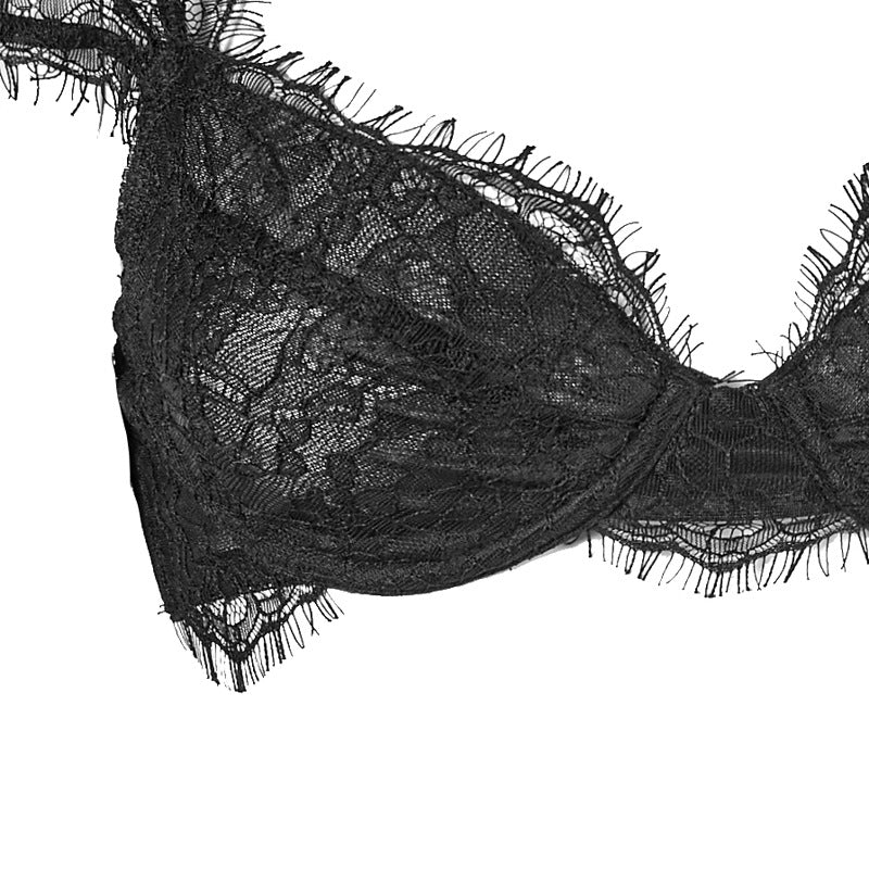 FreedomBeauty | FQ2679 Eyelash Lace Sleeves Thin Bra Low Waist Microfiber Thong Lingerie Set