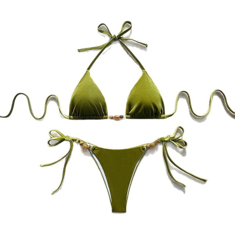 FREEDOMBEAUTY | 2025 new European and American solid color bikini strap-up three-point sexy beach hot spring swimsuit bikini