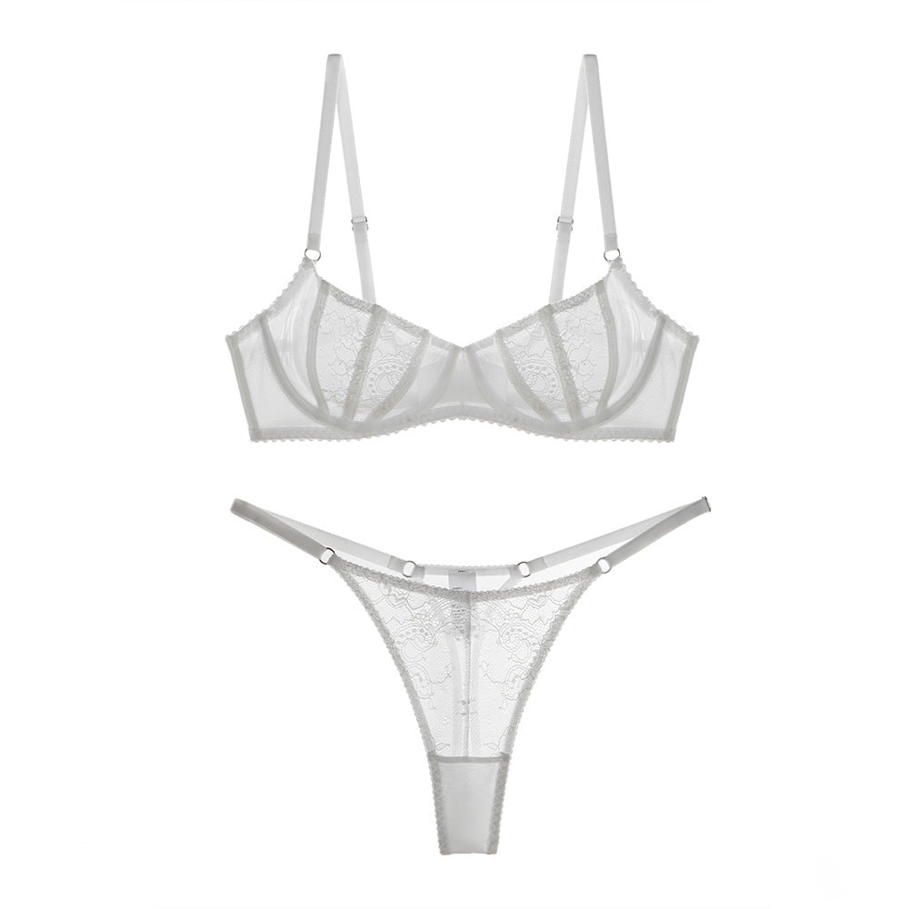 FREEDOMBEAUTY | European and American cross-border lace sexy hollow underwear high quality comfortable ultra-thin mesh see-through sexy bra T-pants cover