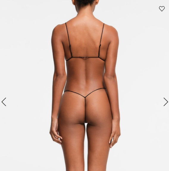 FREEDOMBEAUTY | T223 SKIMS Lace Low Waist Thong Women's T Black Elastic Ultra-thin Cross-Border Bikini Three-Point Sex