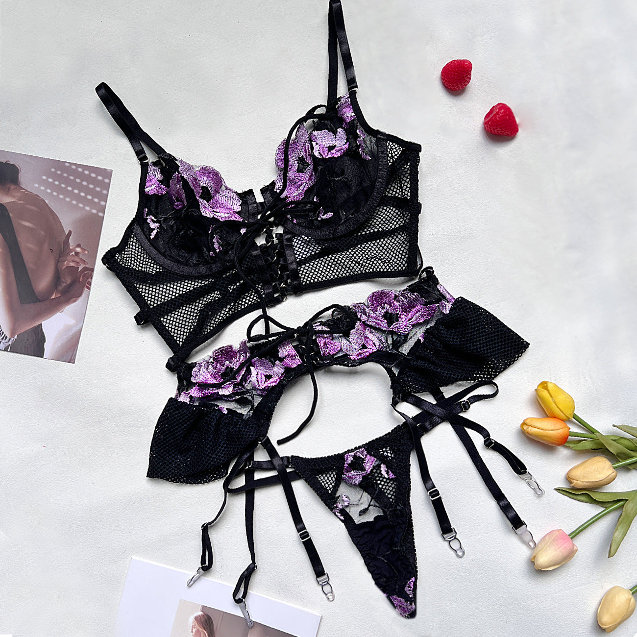 freedombeauty|Russian new multi-color embroidery sexy high-quality erotic women's underwear lace bra panty set