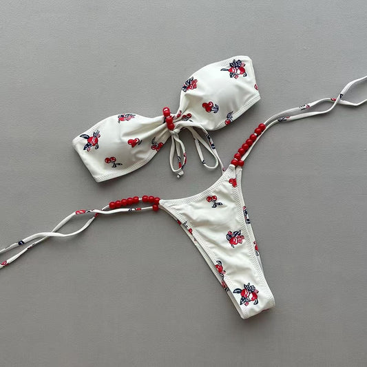 FREEDOMBEAUTY | Printed tube top split swimsuit women's new bikini swimsuit sexy bikini swimsuit