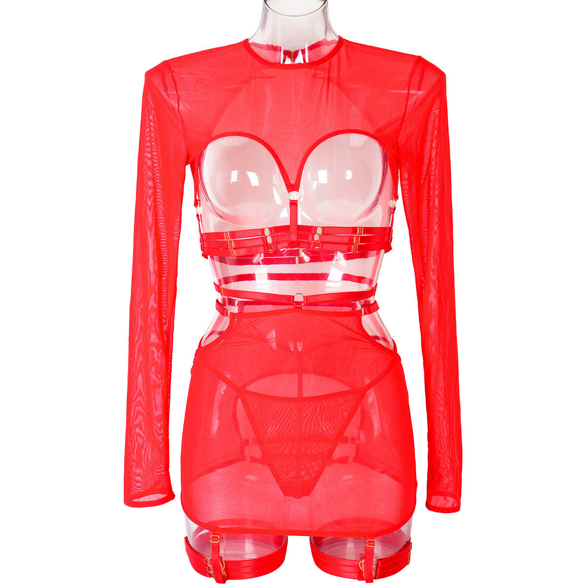 FREEDOMBEAUTY | AliExpress INS underwear 5-piece set sexy hollow straps personalized long-sleeved top with leg rings 3317