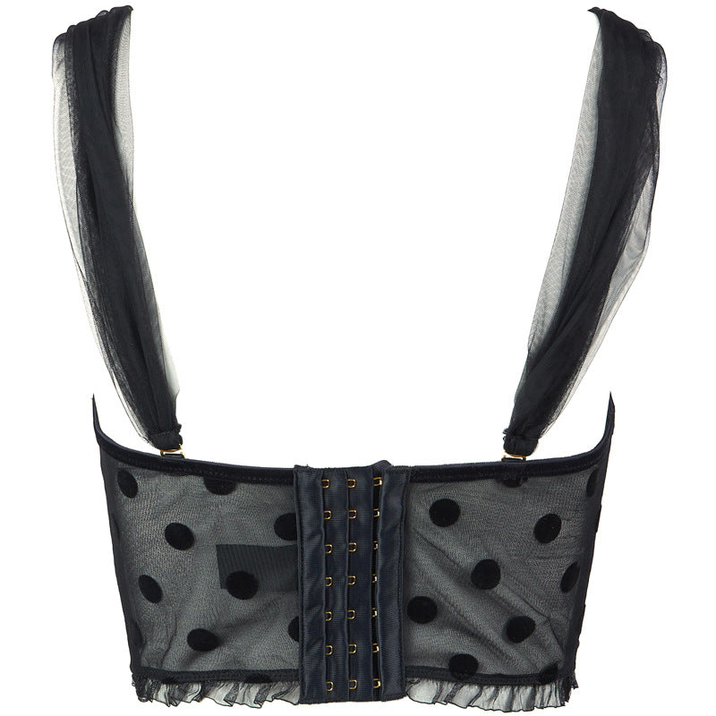 FREEDOMBEAUTY | FQ2775 Flocking Polka Dot Non-elastic Mesh SpongeBob Pad Fish Bone Chest Bone Wear Mesh Shoulder Strap Removable Spice Girl Pack