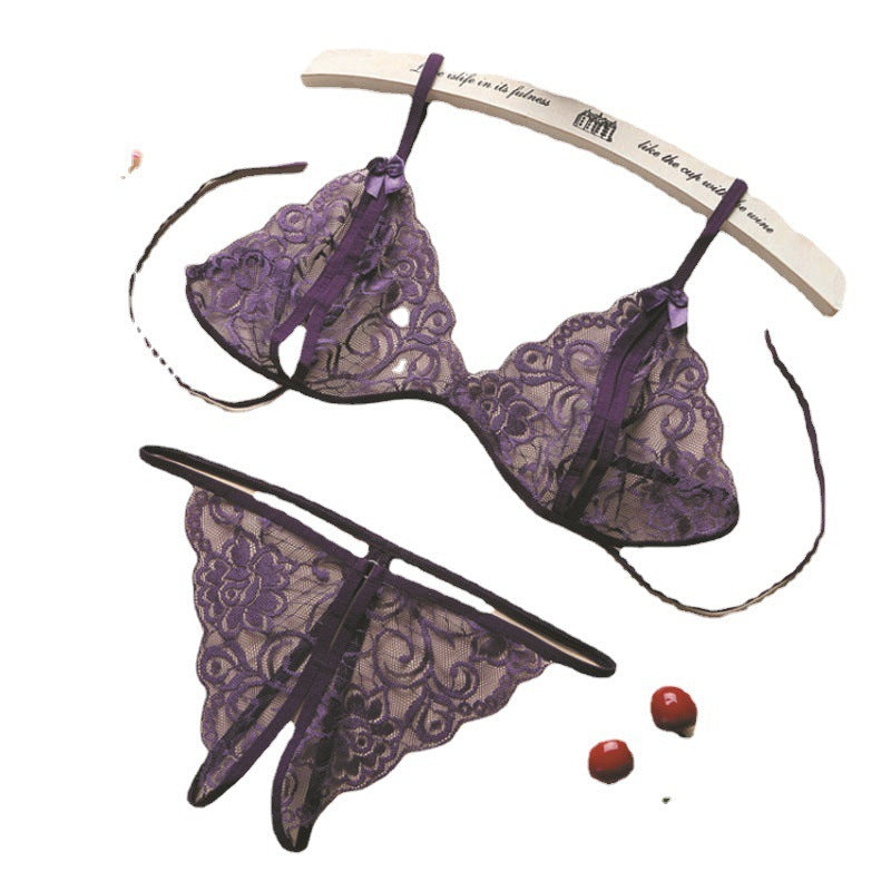 FREEDOMBEAUTY | Sex lingerie women's open three-point sexy lace transparent open panties bra strap backless temptation