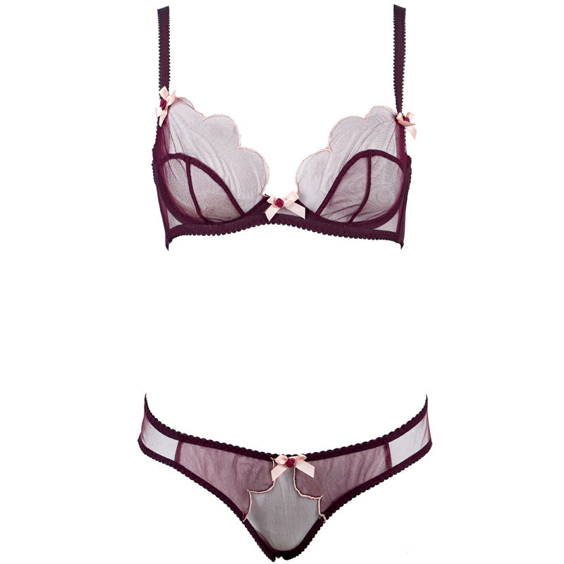 Freedombeauty | FQ2837 Fuchsia embroidered AP underwear steel rim tulle big chest underwear sexy European and American suit cross-border sex woman