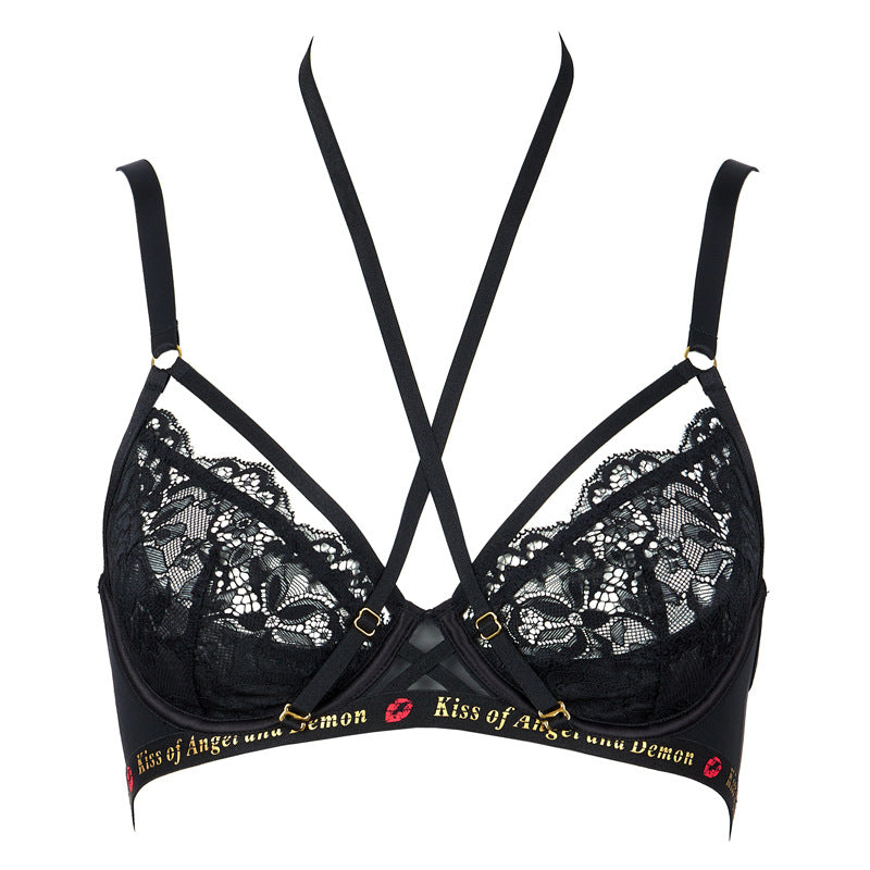 FREEDOMBEAUTY | FQ2810 lace steel ring light gathering French bra thin strap neck removable mesh European and American underwear women