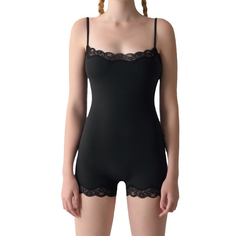 Freedombeauty | Sexy lace adjustable suspenders slim back onesie nude flat crotch breathable hip lift onesie