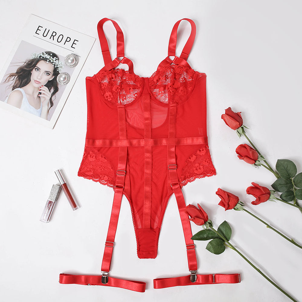 Freedombeauty | New female sexy Christmas lace hollowed-out perspective sex  bodysuit 19480