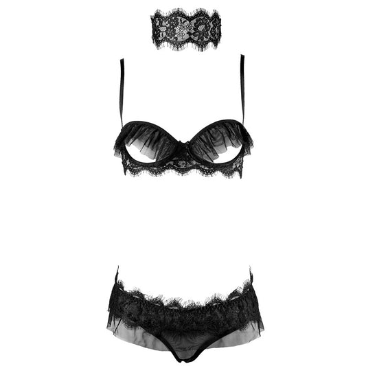 FREEDOMBEAUTY | FQ2676 Hollow bra ruffle edge sexy tulle with rim lace eye mask sexy underwear panty suit desire