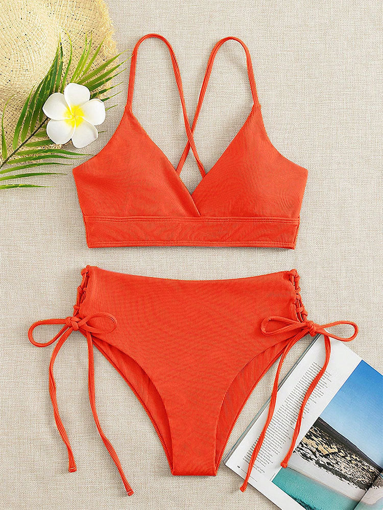 FREEDOMBEAUTY | 2025 new independent station European and American lace-up bikini split swimsuit women's senior bikini sexy swimsuit