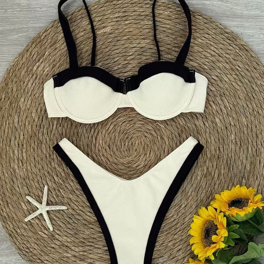 FREEDOMBEAUTY | Splicing split swimsuit women's 2025 new Amazon high-waisted bikini sexy seaside swimsuit