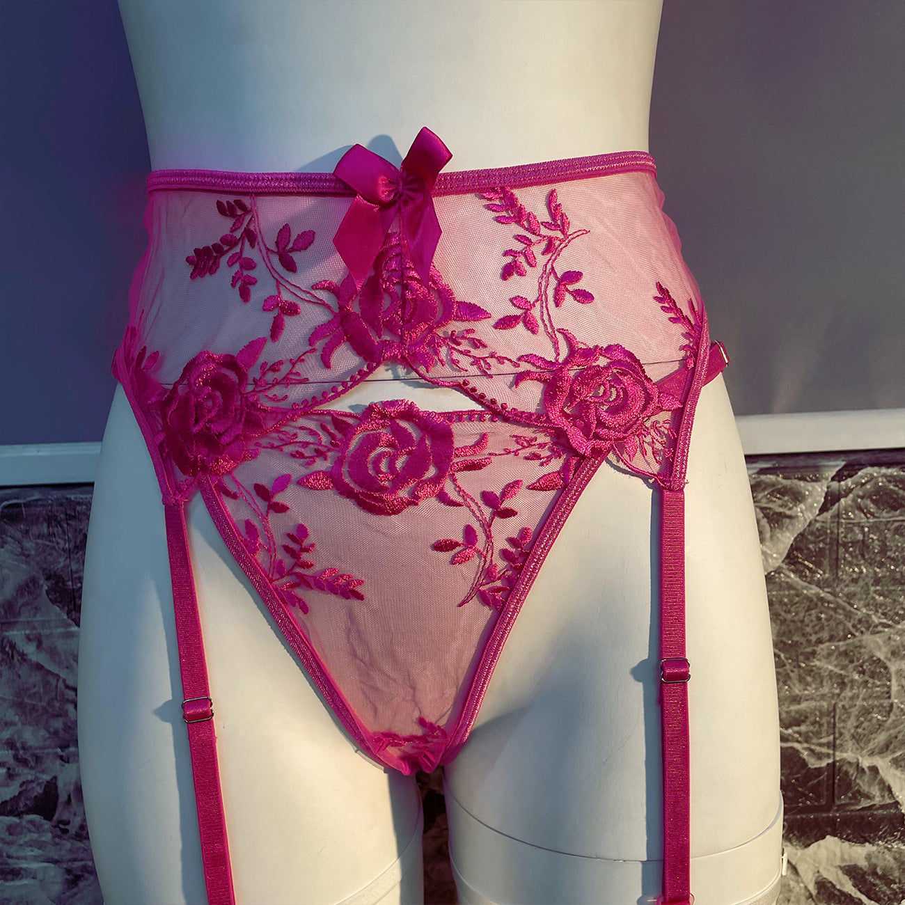 freedombeauty|Fashion Heavy Industry Star Embroidery Sexy Lace Up Suspender Underwear Kit