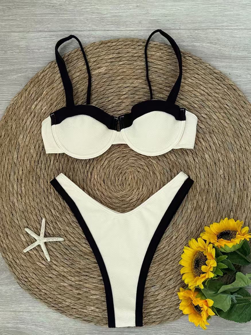 FREEDOMBEAUTY | Splicing split swimsuit women's 2025 new Amazon high-waisted bikini sexy seaside swimsuit