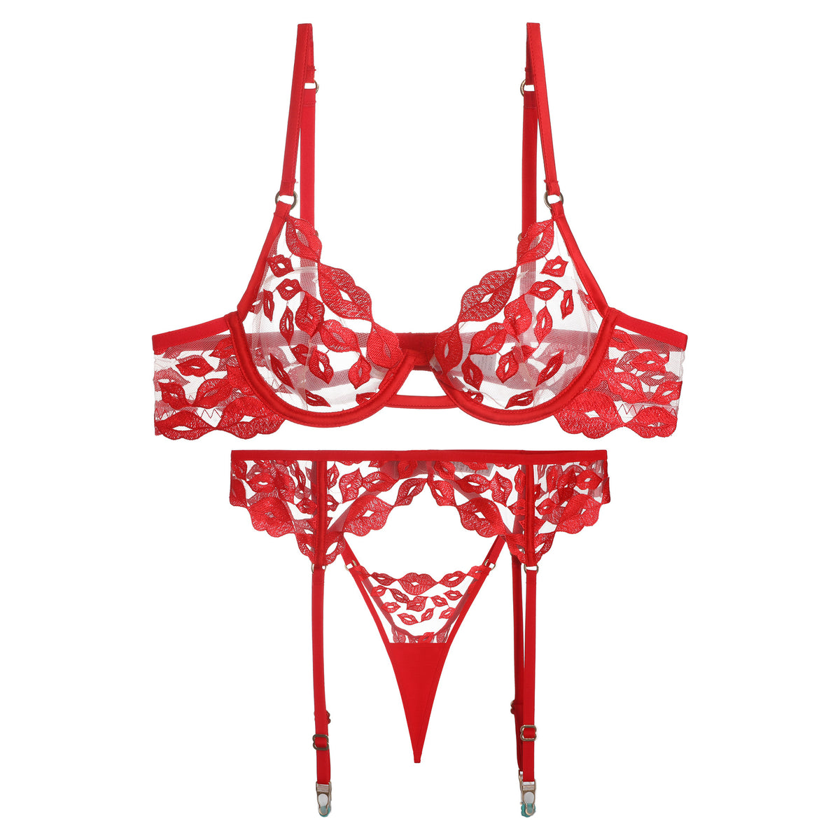 FREEDOMBEAUTY | New environmentally friendly recycled material European and American cross-border sexy bra women's suit red lip Valentine's Day underwear panties thong