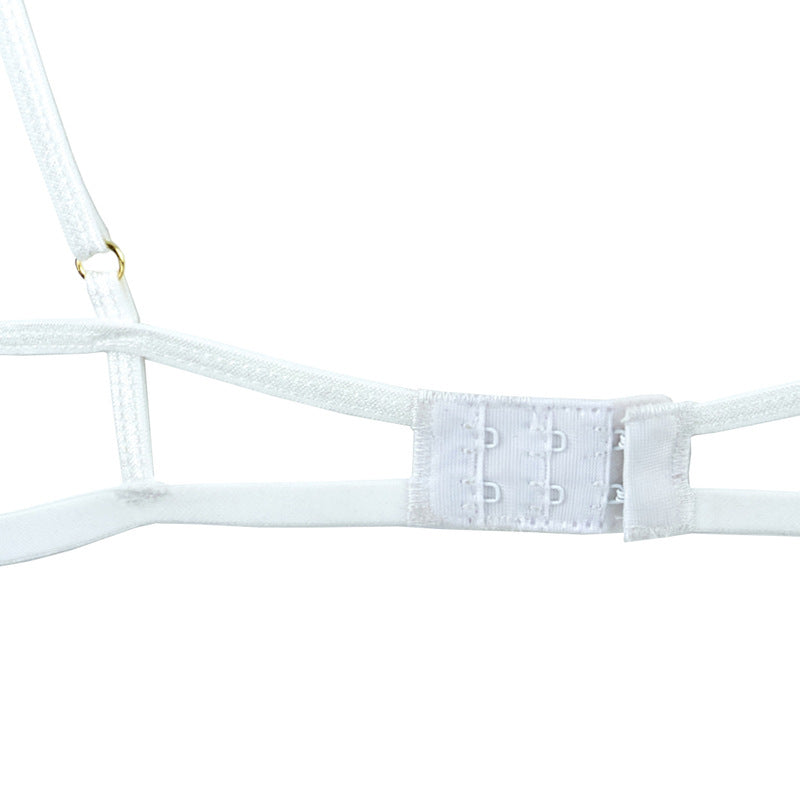 FREEDOMBEAUTY | FJ306 Rose Embroidery Polka Dot Mesh Steel Torch Open Crotch Set Hollow Sexy Pure Lust Bra Ladies White