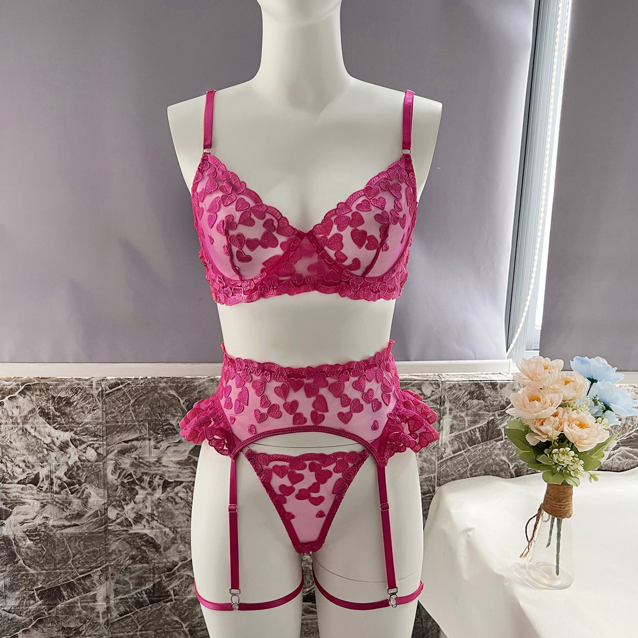 freedombeauty|ins love embroidery splicing strap sex underwear sex underwear kit