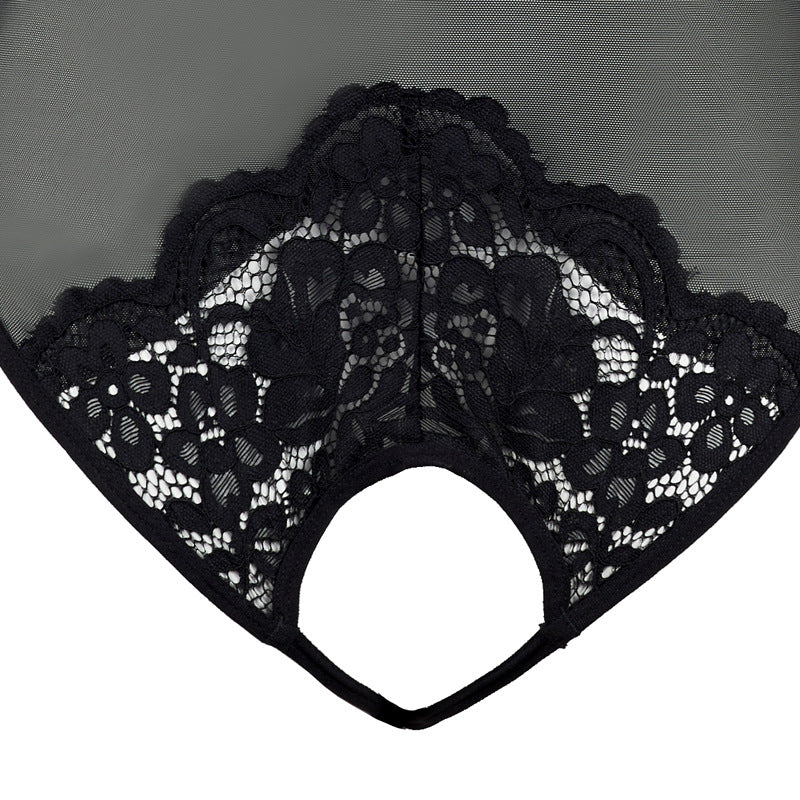 FREEDOMBEAUT | FQ2696 Dew half milk lace see-through mesh yarn with steel ring onesie hollow black seduction lingerie women