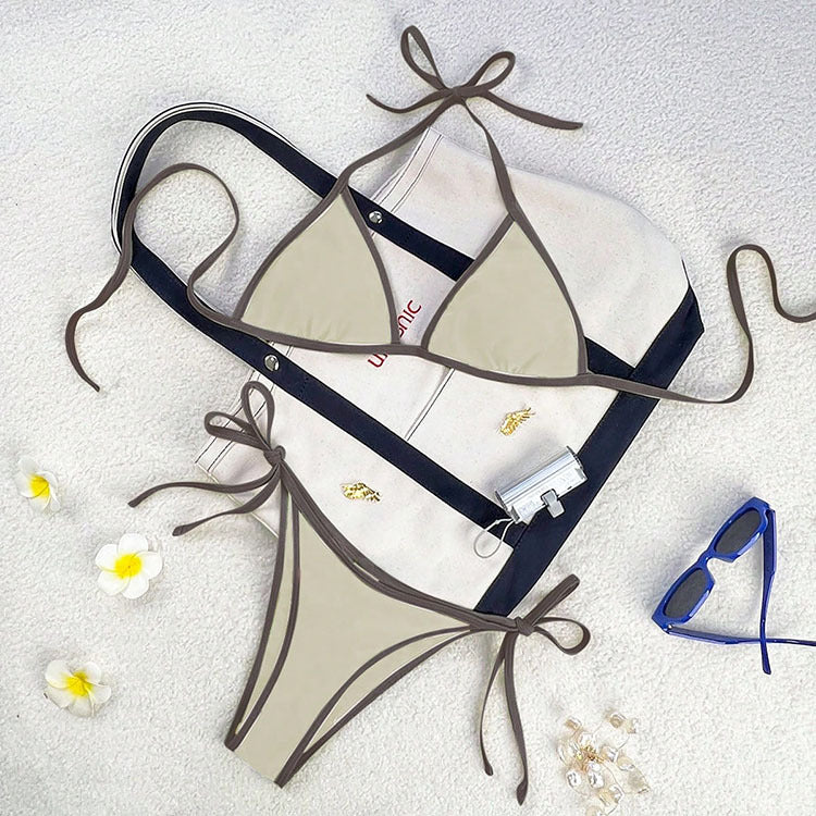 FREEDOMBEAUTY | Swimwear 2025 new European and American color matching lace-up split swimsuit women's beach hot spring swimwear wholesale