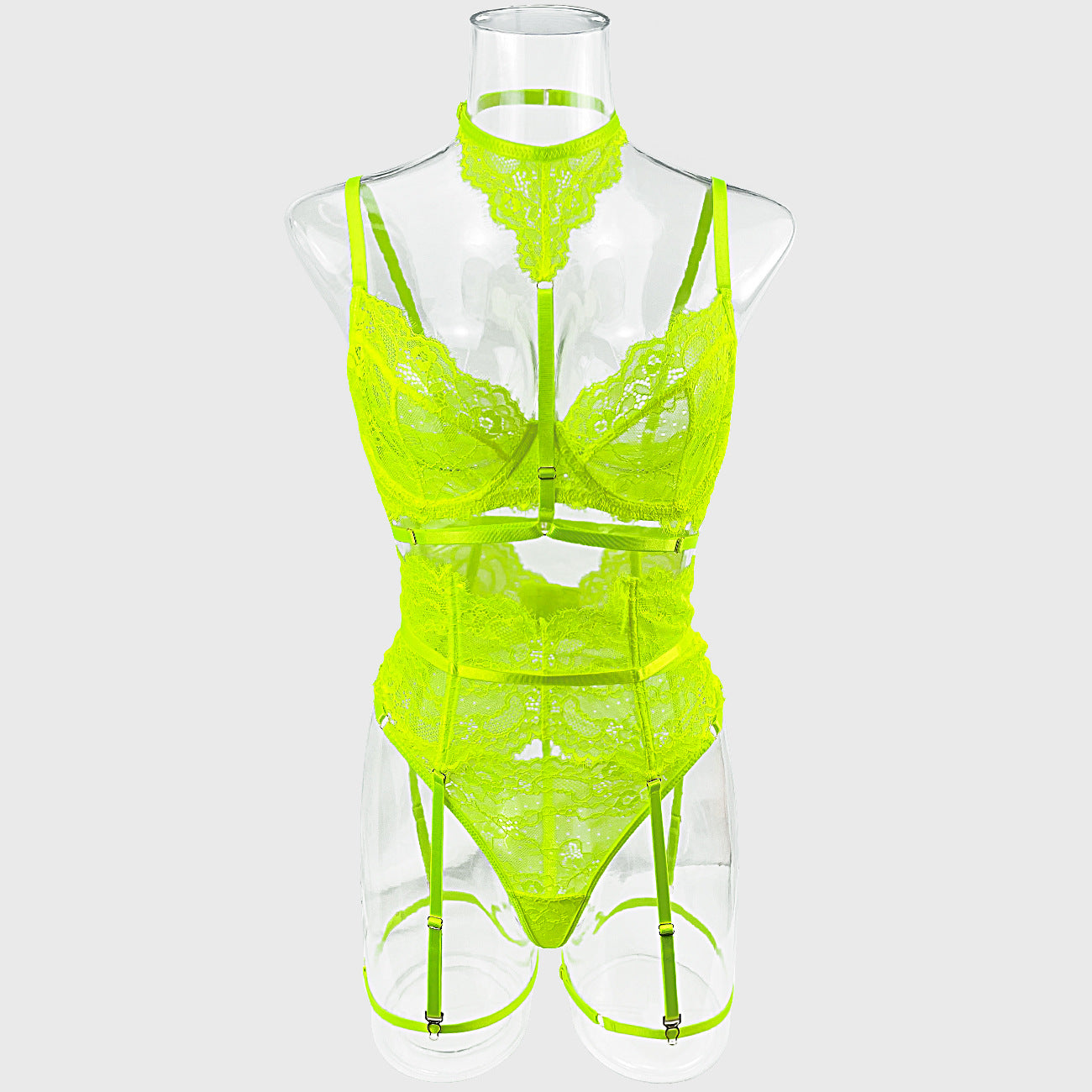 freedombeauty|Sex lace neck strap splicing body sculpting belt suspender sexy bra 5 kit set
