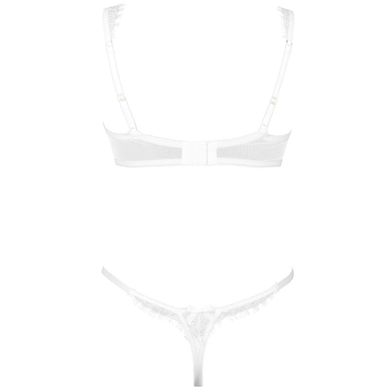 FREEDOMBEAUTY | FQ2759 Pure Perspective White French Sex Suit Women's Eyelashes Lace Bra AP Underwear with Rim Tulle