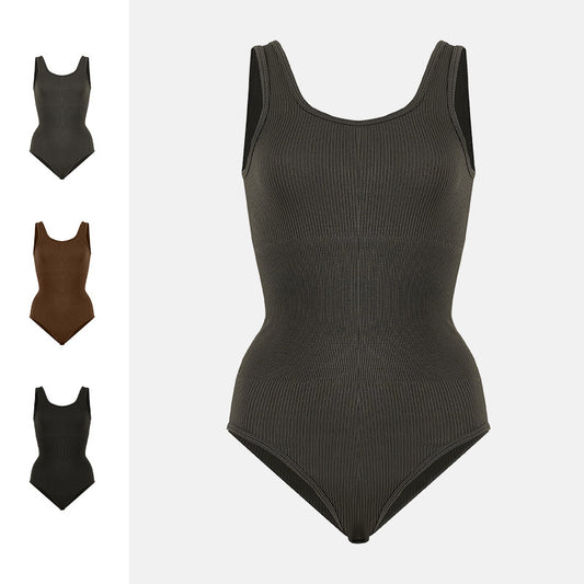 Freedombeauty | U-neck nude feeling breathable abdomen and hip lift thread triangle onesie, high elastic skin-friendly sports fitness yoga practice clothes