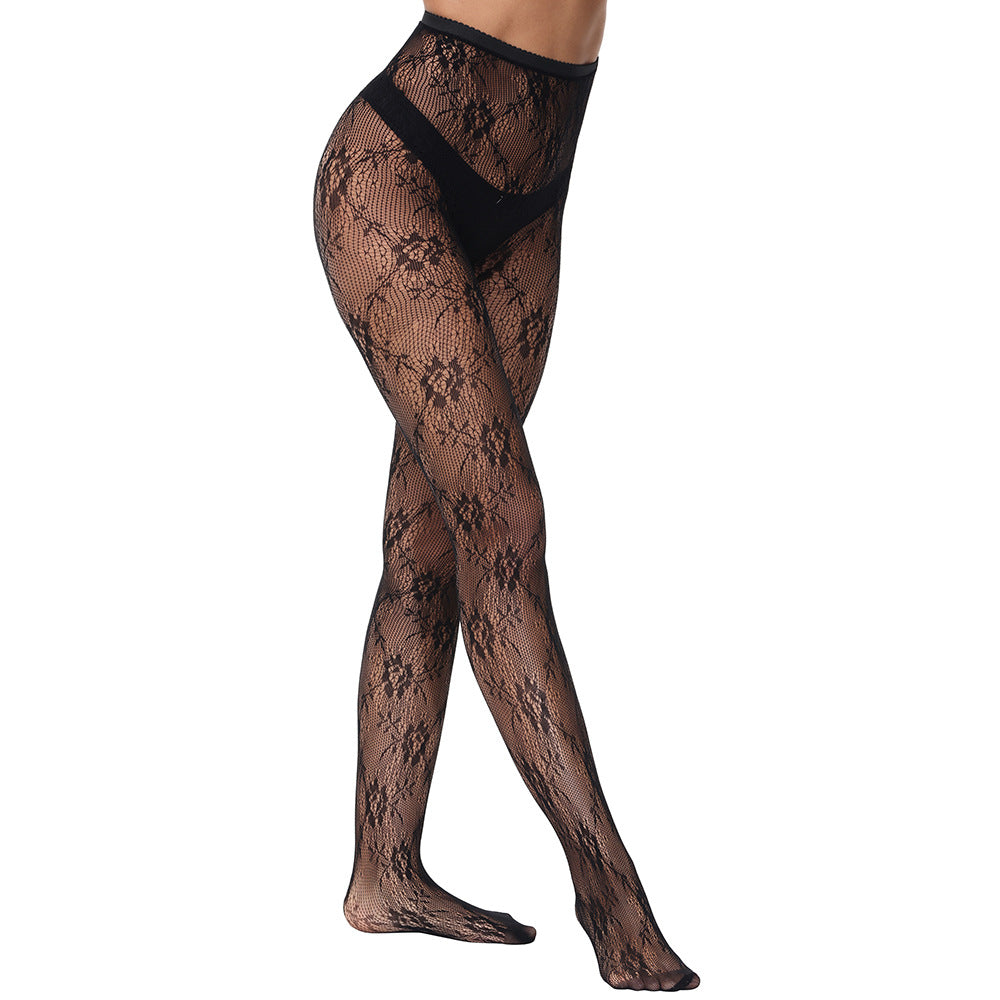 FREEDOMBEAUTY | Spring and Summer Thin Four Seasons Bottom Socks Flower Pattern Black Stockings Stockings Stockings Jacquard Hollow Lace Socks 3078