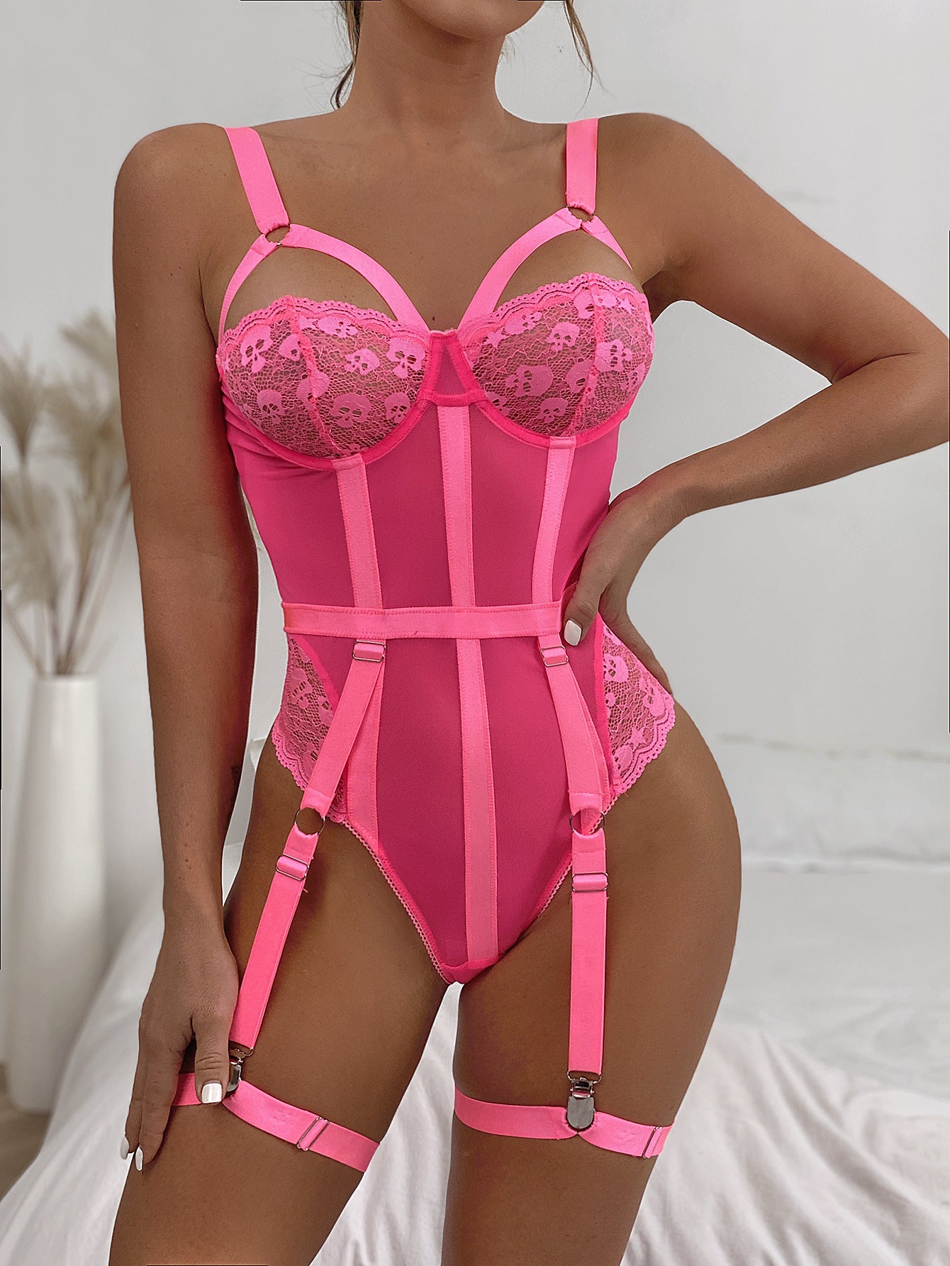 Freedombeauty | New female sexy Christmas lace hollowed-out perspective sex  bodysuit 19480