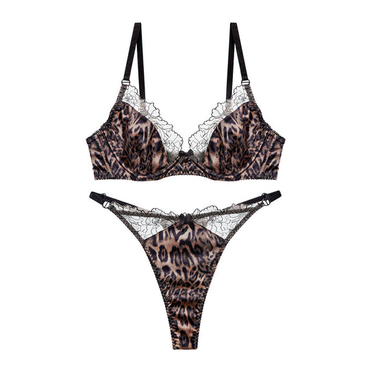 FREEDOMBEAUTY | European and American French sexy underwear women's satin satin big breasts show small anti-sagging lace bra set Sexy Bra