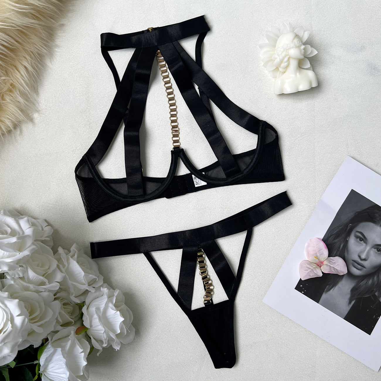 FREEDOMBEAUTY | European and American cross-border strap underwear set bra and underwear set garter underwear