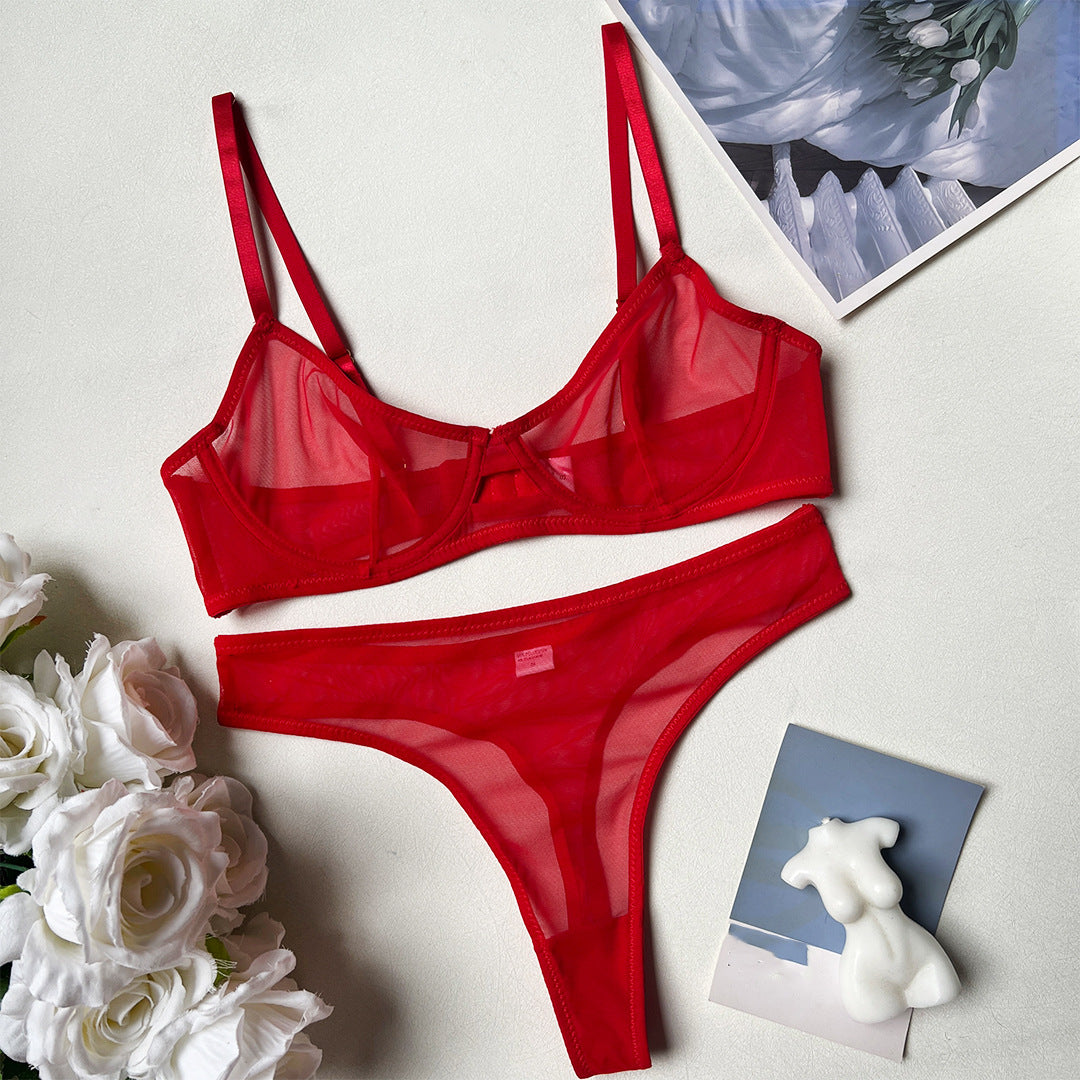 freedombeauty|Sexy leopard print underwear, French bra, ultra-thin mesh sex set, perspective.