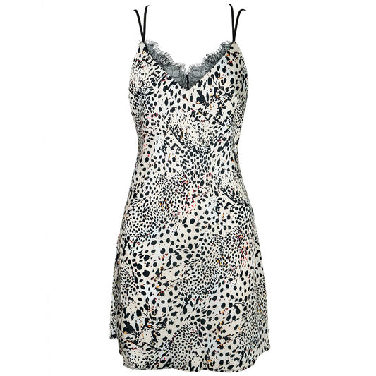 FREEDOMBEAUTY | FQ2720 Leopard print eyelash lace nine-character buckle adjustment comfortable women's sexy V-print pajama dress European and American cross-border