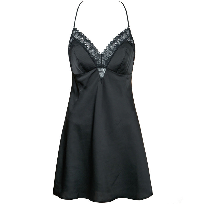 FREEDOMBEAUTY | FQ2855 Integrated chest pad nightdress honeycomb cotton cup premium texture lace deep V beautiful back sexy sex suspender skirt