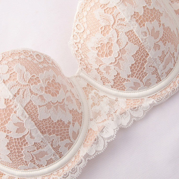 FREEDOMBEAUTY | French underwear sexy half cup non-slip lace underwear strapless push upbreasts show big collection breast bra set
