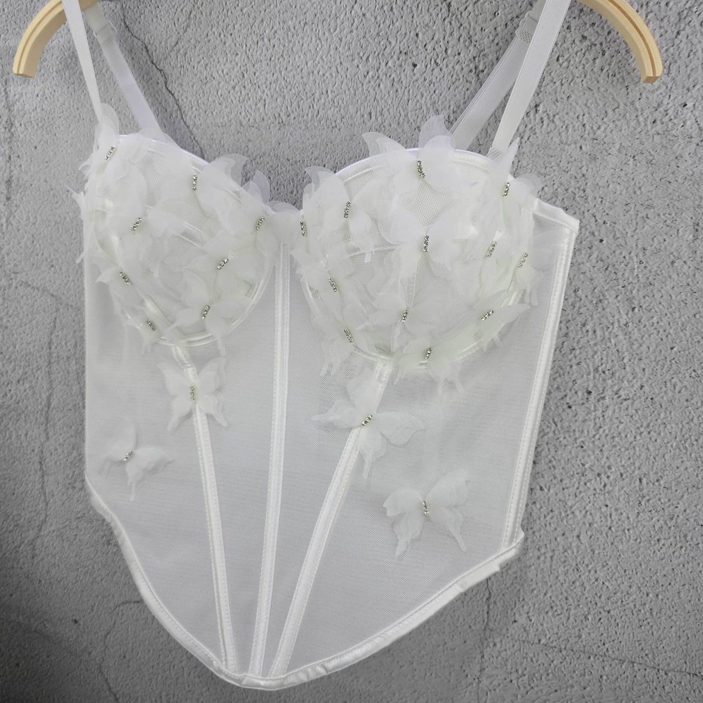 FREEDOMBEAUTY | Cross-border European and American new three-dimensional flower butterfly sling vest top slim-fitting pure desire wind sexy fish bone chest