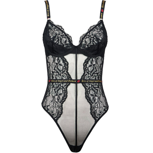 FREEDOMBEAUT | FQ2809 Steel rim lace light gathering mesh splicing onesie cotton crotch open buckle underwear fashion wear black