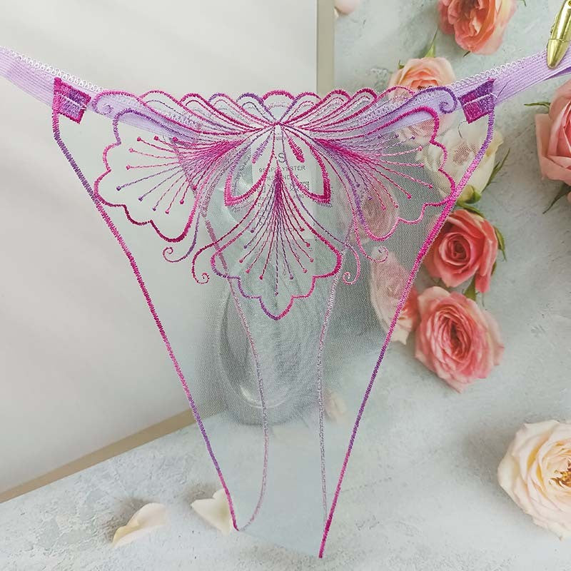 FREEDOMBEAUTY | Sexy hollow transparent mesh embroidered pattern women's sex thong perspective seduction lace cross-border
