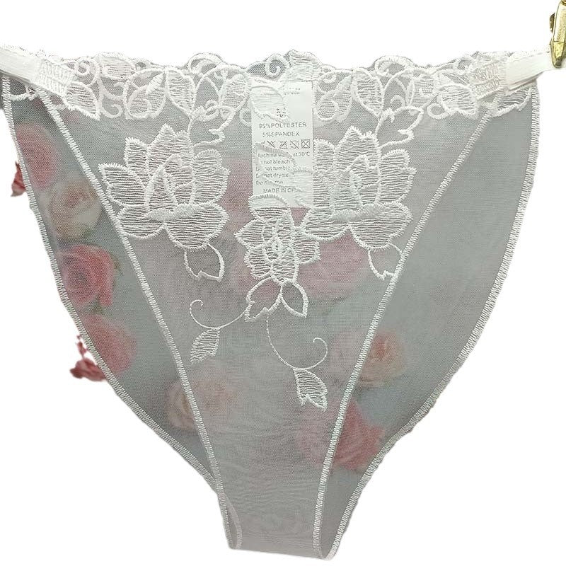 FREEDOMBEAUTY | Hollow-out sexy seduction women's briefs mesh triangle lace breathable sex perspective embroidered thong cross-border