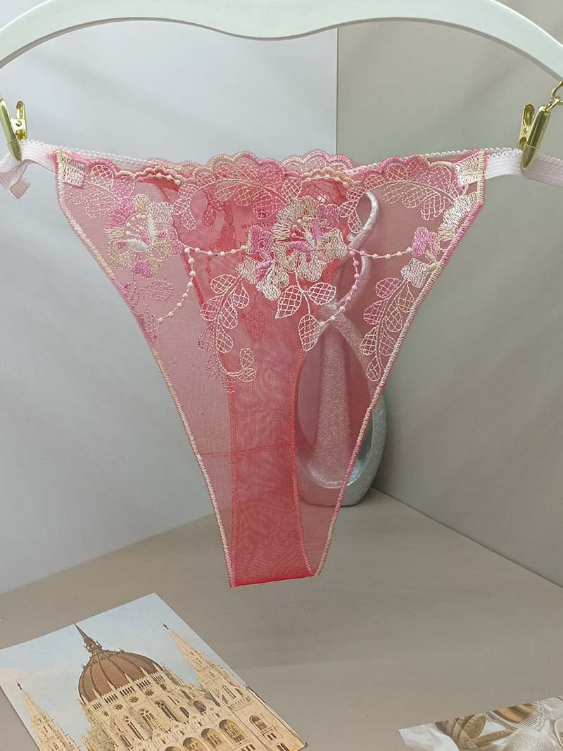 FREEDOMBEAUTY | Hollow lace sexy low waist temptation perspective sex thong transparent red mesh embroidery breathable cross-border