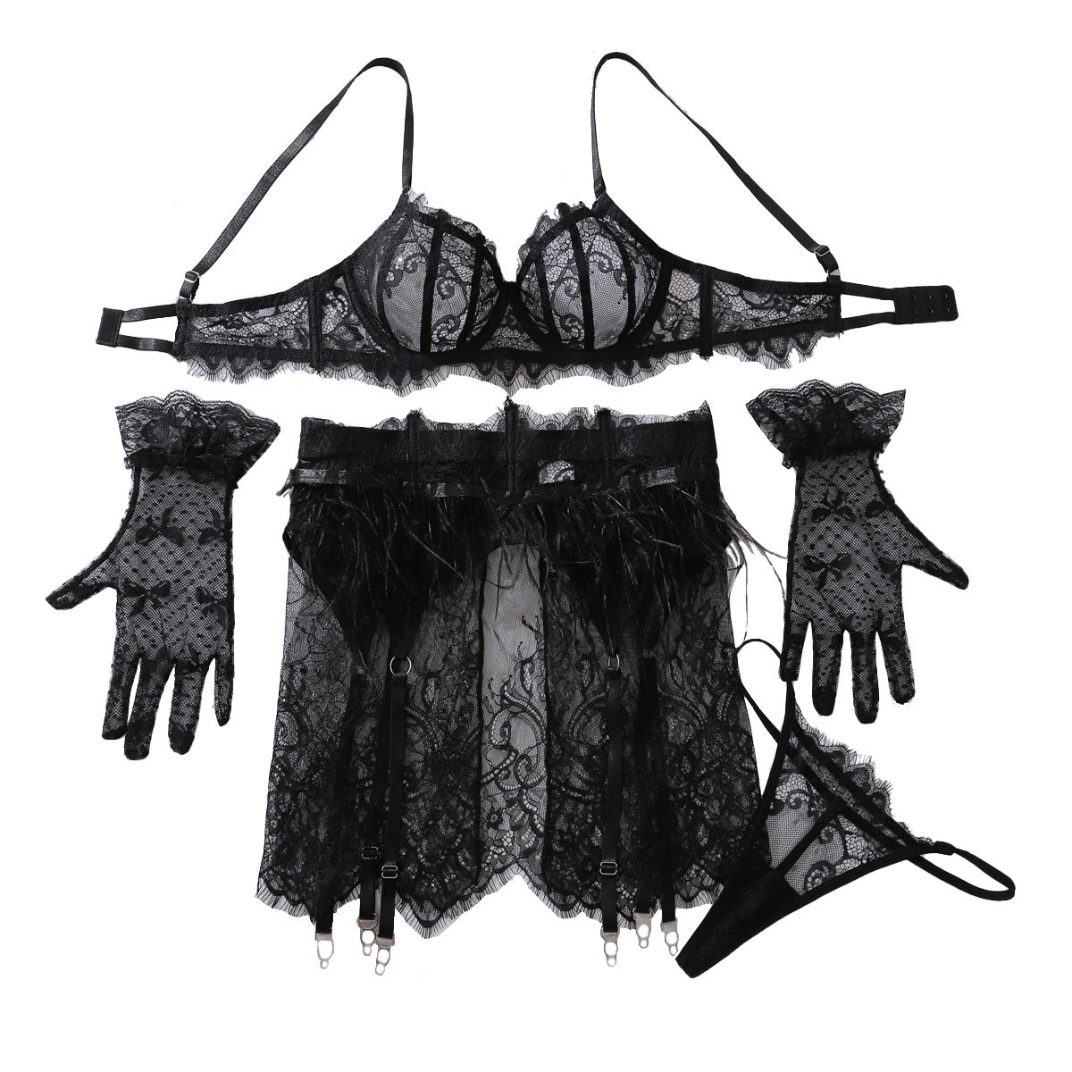 FREEDOMBEAUTY | 2025 Europe and the United States popular sexy underwear set splicing lace perspective heavy craftsmanship high-quality erotic bra women